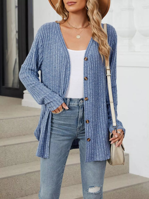Lightweight ribbed button-up cardigan — product image 1