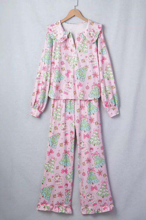Christmas Pajama Set - Button Front & Ruffle Detail - Twice The Charm Boutique