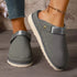 Gray clogs in an angled front view with heel strap visible