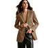 Light neutral suede-look blazer on model against a white background
