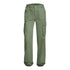 Front view of green cargo pants showing high waist and side pockets