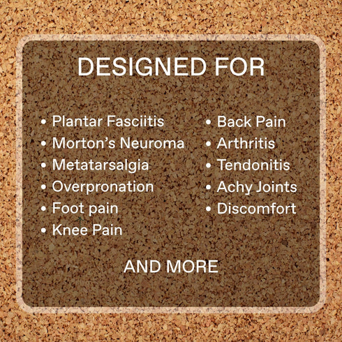 Supplier cork-background graphic listing conditions mentioned in its marketing