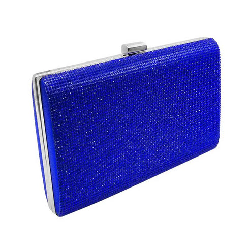 Blue shimmering evening clutch with silver-tone clasp frame