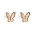 Close front view of mother-of-pearl butterfly stud earrings