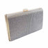 Clear-color evening clutch with a shimmering silver-look face and gold-tone frame