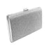 Silver shimmering rectangular evening clutch with top clasp