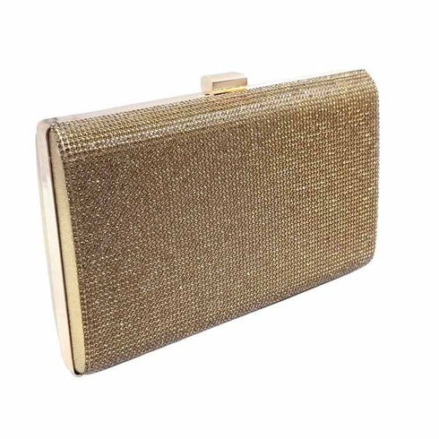 Gold shimmering evening clutch with top clasp
