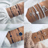 Collage of four STEVVEX boho bracelet stacks with beads, cords and charms