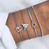 Silver-tone bracelets with globe, triangle and heart outline details