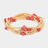 Pink cross-accent five-piece stretch bracelet set with gold-tone beads