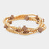 Brown cross-accent five-piece stretch bracelet set with gold-tone beads