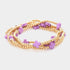 Lavender cross-accent five-piece stretch bracelet set with gold-tone beads