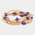 Purple cross-accent five-piece stretch bracelet set with gold-tone beads