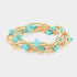 Turquoise cross-accent five-piece stretch bracelet set with gold-tone beads