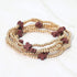 Wine cross-accent five-piece stretch bracelet set with gold-tone beads