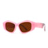 Pink angular sunglasses with upswept corners and brown lenses