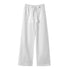 White wide-leg drawstring pants displayed flat, front view