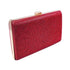 Red shimmery evening clutch with gold-tone frame and clasp