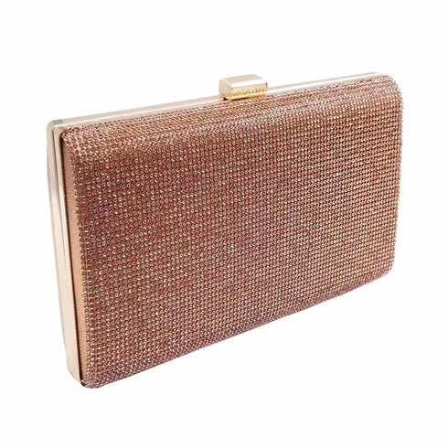 Rose-gold shimmery rectangular evening clutch
