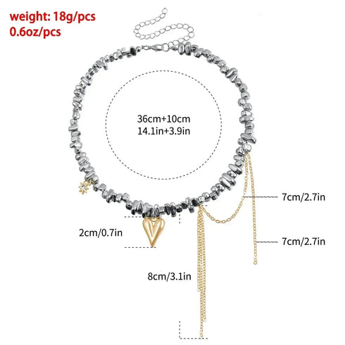Supplier measurement diagram for pointed heart necklace with two hanging chains