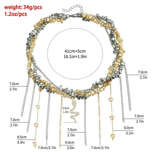 Supplier measurement diagram for mixed-tone beads and snake-shaped charm necklace