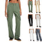 Army-green cargo pants beside six selectable color examples