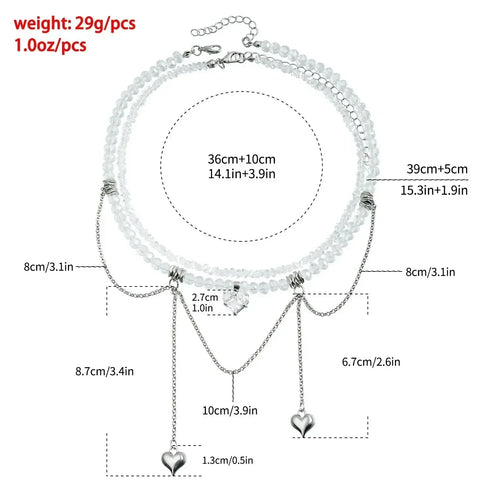 Supplier measurement diagram for double beaded strands with three heart drops