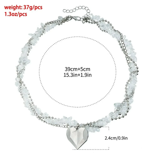 Supplier diagram for pale bead heart necklace showing 39 cm plus 5 cm extension