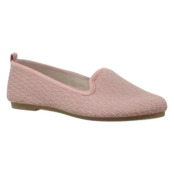 Pink SOBEYO knit-textured ballet flat with rounded toe, angled view