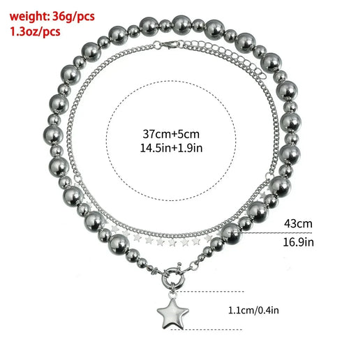 Supplier measurement diagram for silver-tone beaded star necklace