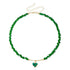 Green irregular bead strand with green heart pendant and gold-tone extension chain
