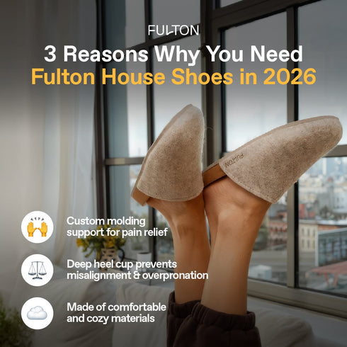 Supplier three-reasons graphic showing beige house shoes worn with raised feet