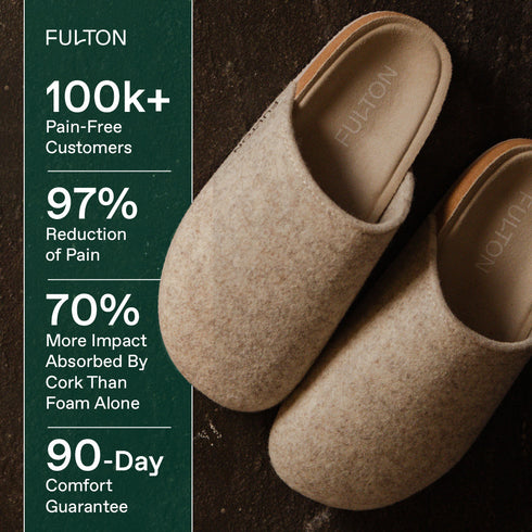 Supplier beige shoe advertisement displaying customer and percentage claims