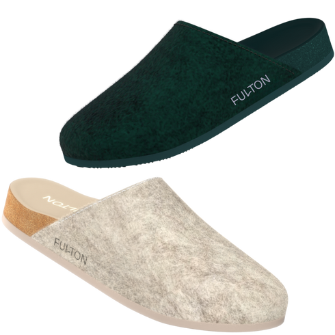 Fulton House Shoes in Forest Green and Beige shown together against black