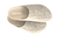 Beige Fulton House Shoes overlapping against black, top view
