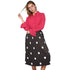 Pleione pleated polka-dot midi skirt styled with a pink blouse