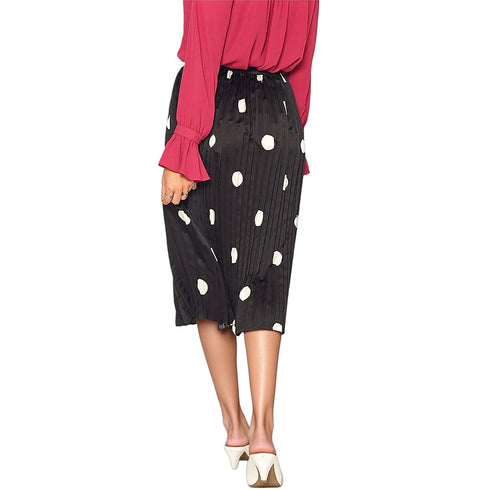 Rear view of Pleione black-and-white polka-dot midi skirt