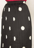 Close-up of elastic waistband and pleats on black polka-dot skirt