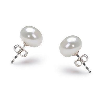 Front and side views of the white freshwater pearl stud pair
