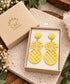 Yellow Pineapple Dangle Earrings – Tropical Statement Jewelry - Detail View 2