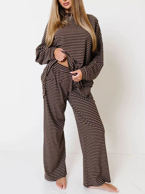 Striped Pajama Set - Dropped Shoulder Top & Pants - Twice The Charm Boutique
