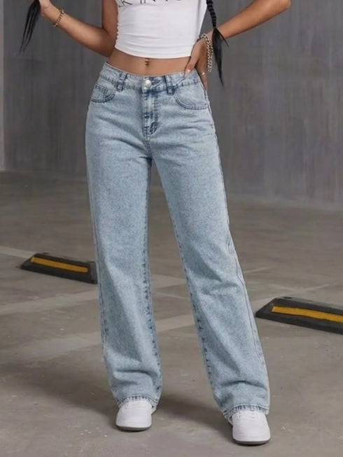 Light blue high-waisted acid wash jeans — product image 1