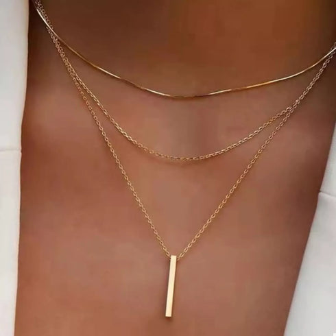 Layered Bar Pendant Necklace - Gold or Silver Three-Layer Style - Twice The Charm Boutique
