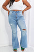 Plus-size Jess jeans with distressed knee and flared hems