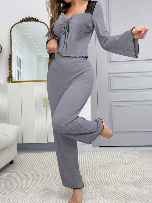 Lace Lounge Set - Flare Sleeve Top & Pants - Twice The Charm Boutique