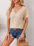 Khaki Waffle Knit Crochet Back Short Sleeve Top - Twice The Charm Boutique