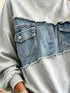 Plus Size Denim Patchwork Sweatshirt - Raw Hem Detail - Twice The Charm Boutique