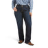 Ariat Jocelyn mid-rise dark-wash jeans, front view on a plus-size model