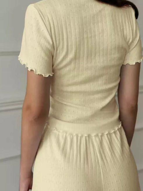 Ribbed Lounge Set - Lettuce Edge Top & Shorts - Twice The Charm Boutique