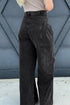 Back view of black wide-leg jeans showing patch pockets and belt loops